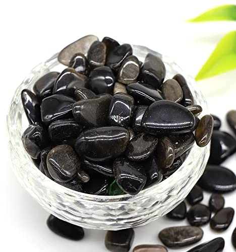 GAJUST Natürlicher Kristall Naturstein Gold Obsidian Kies Probe Quarz for die Schmuckherstellung Bulk Trommeledelstein Heim Aquarium Dekor Kies (Color : Gold Obsidian, Size : 50g)