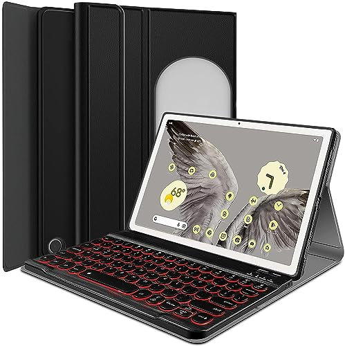 LDSOYIA Custodia per tastiera retroilluminata per tablet Google Pixel da 11 pollici 2023, tastiera wireless rimovibile con retroilluminazione a 7 colori, custodia protettiva con custodia in pelle PU