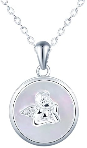 feilok Damen Halskette Kette mit Kreis Anhänger rund Engel Schale Anhänger aus 925 Sterling silber Geschenk für Sie Freundin Valentinstag