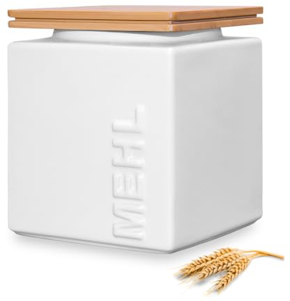 HWG-Home® - Mehl Aufbewahrung Luftdicht 1kg - für lange Haltbarkeit - Design Mehlbehälter und Vorratsdose aus Keramik eckig platzsparend stapelbar