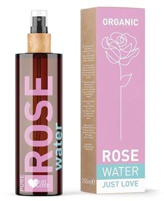 JUST LOVE BIO Rosenwasser 100% Naturrein 250 ml, ohne Zusätze, Rosenwasser alkoholfrei, frei von künstlichen Rosendüften, Gesichtswasser, Toner Gesicht, Rosenwasser Spray, Rosenhydrolat Bio.