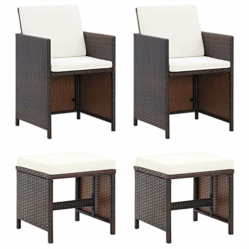Camerina 4-TLG. Gartenstuhl und Hocker Set Poly Rattan Braun Liegestuhl Und Hocker Camping Stuhl Hocker
