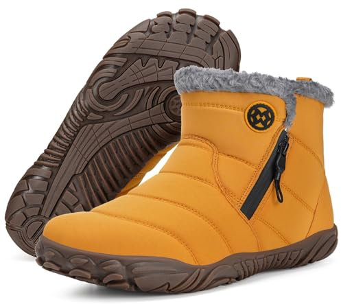 Scarpe Uomo Donna Invernali Stivali da Neve Caldo Antiscivolo Barefoot Scarponcini, Giallo, 42 EU