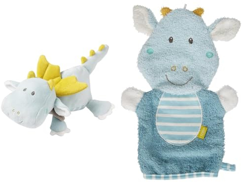 Fehn Wärmetier Drache Kuscheltier & Waschlappen Drache - Waschhandschuh mit Motiv
