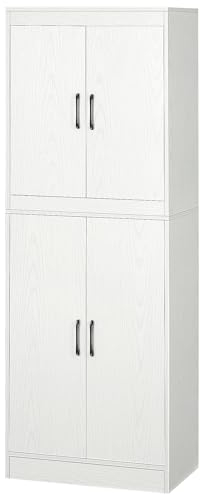 HOMCOM Aparador Alacena de Cocina Aparador de Comedor Moderno con 4 Puertas y 5 Estantes Ajustables Antivuelco para Oficina Salón 60x36x168 cm Blanco