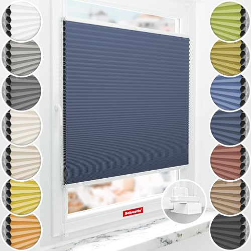Schuette® Wabenplissee ohne Bohren ● Blackout x Honey ● Arctic Ocean (Dunkelblau) ● 75x120cm (Breite x Höhe) ● Suprafix Klemmhalter X ● 60 Sekunden Montage
