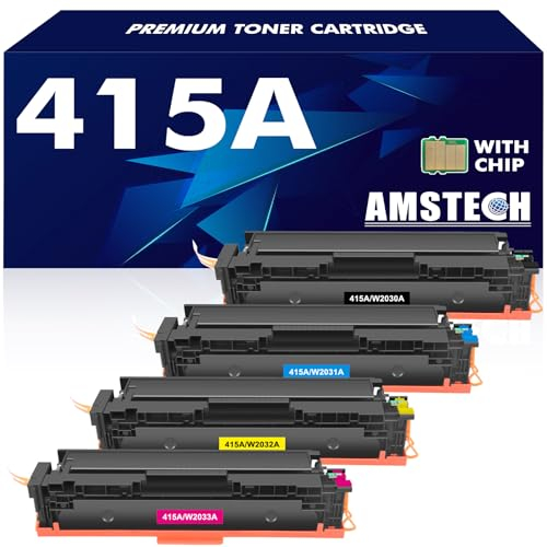 Amstech 415A Toner (Mit Chip) Kompatibel für HP 415A Toner für HP 415A 415X W2030A W2030X als Ersatz für HP Color Laserjet Pro MFP M479fdw M479fnw M479dw M479fdn M454dw M454dn 4er-Pack