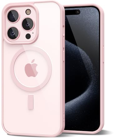 oakxco für iPhone 15 Pro Hülle Magsafe Durchsichtig, Klar Magnetisch Induktives Laden Handyhülle Bunt Dünn Silikon & Transparent Hart Plastik, Cute Einfarbig Clear Case Handy Hülle für Mädchen, Rosa