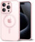 oakxco für iPhone 15 Pro Hülle Magsafe Durchsichtig, Klar Magnetisch Induktives Laden Handyhülle Bunt Dünn Silikon & Transparent Hart Plastik, Cute Einfarbig Clear Case Handy Hülle für Mädchen, Rosa