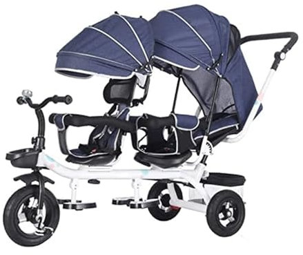 Rieort Tragbare Tandem-Kinderwagen, 4-in-1, tragbares Kinder-Dreirad, Zwillingswagen, Fahrrad, Zwillingskinderwagen, großer Raum, Metall-Kinderwagen