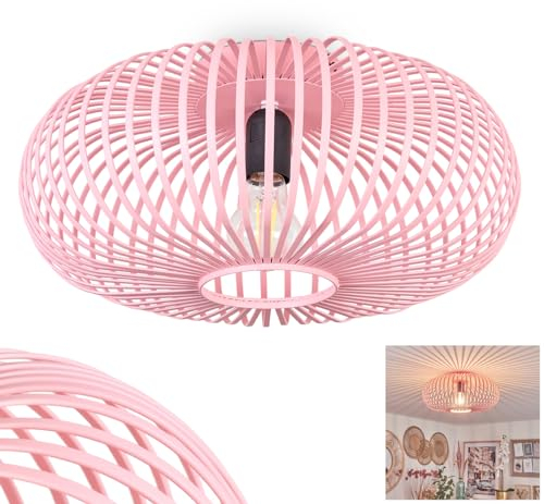HOFSTEIN Deckenleuchte Oravi, moderne Deckenlampe aus Metall/Bambus in Schwarz/Rosa, Deckenleuchte im Boho-Design mit tollem Lichteffekt an der Decke, Ø 40 cm, 3-flammig, 1 x E27, ohne Leuchtmittel