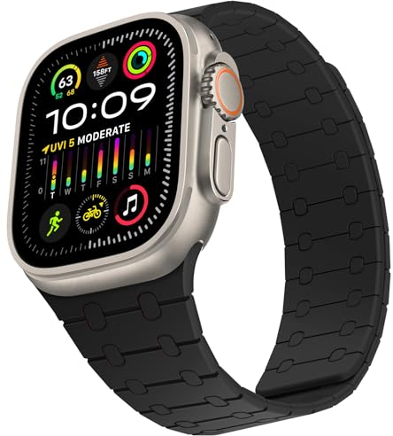 ZZDZZ Compatible with Apple Watch Straps 49mm 46mm 45mm 44mm 42mm 41mm 40mm 38mm, Silicone Magnetic Adjustable Loop Strap for iWatch Ultra 2 Series 10 9 8 7 SE 6 5 4 (49/46/45/44/42, Black)