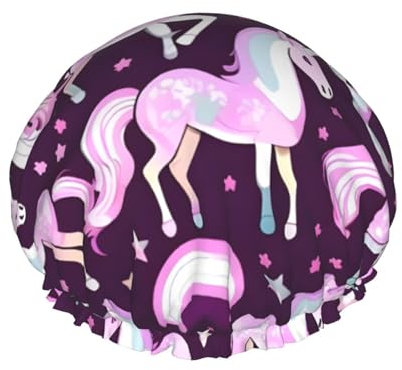 Gorro de ducha rojo de unicornios para mujer, gorro de ducha reutilizable, gorro de baño impermeable para mujer, pelo largo