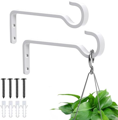 FreesKill Hanging Basket Bracket - 2 Pack Heavy Duty Hanging Basket Hooks Outdoor with Screws, Iron Black Wall Brackets for Hanging Baskets Plants Lantern Bird Feeder