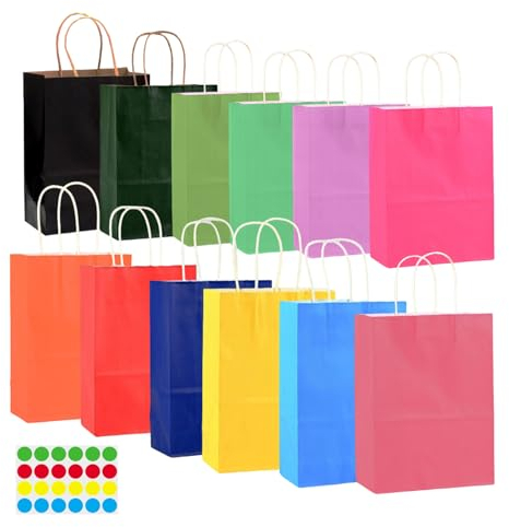 Papiertaschen, 24 Stück Kraftpapier Tragetaschen, Colourful Geschenk tüten, Papiertüten mit Henkel, 15 x 8 x 21 cm, Geschenktüten, geschenktüte hochzeit, Hochzeiten, Verpacken, Geburtstagsfeiern