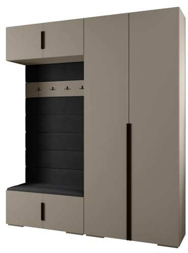 MEBLE KRYSPOL Inova 1 Möbelset - Moderne Garderobe - für Schlafzimmer, Wohnzimmer, Flur, Kinderzimmer - Ankleidemöbel - 236,7x200x47cm - Kaschmir, Paneele Manila 18, Handgriff Schwarz