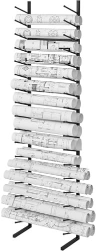 VEVOR Blaupausen-Aufbewahrungsregal, Hängendes Poster-Präsentationsregal mit 16 Ebenen, Vertikaler Blaupausen-Rollenordnerhalter 2 Rollen/Reifen, Rollordner-Aufbewahrungsregal 540 x 285 x 2125 mm