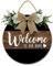 Geroclonup Welcome to Our Home Sign for Front Door 28cm Rustic Round Wooden Hanging Welcome Wreath Sign Door Hanger for Farmhouse Home Wall Window Porch Decor