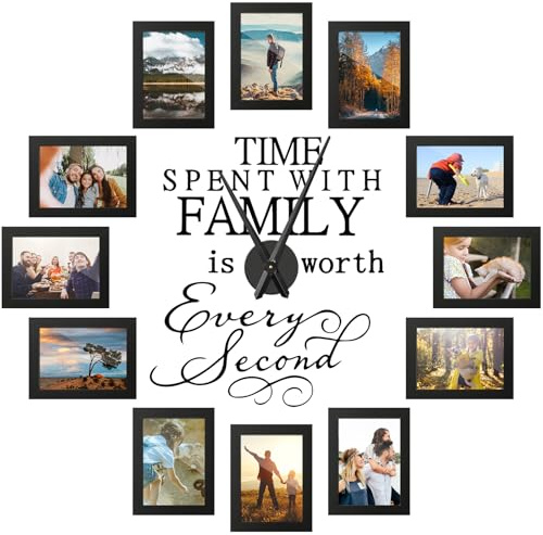 Briwooody Family Photo Clock Frame Wall Decor for Living Room, Family Picture Frame Clock Wall Art, Happy Mother's Day Mom Birthday Gifts, Room Decor(5 x 7 Inch,Black)