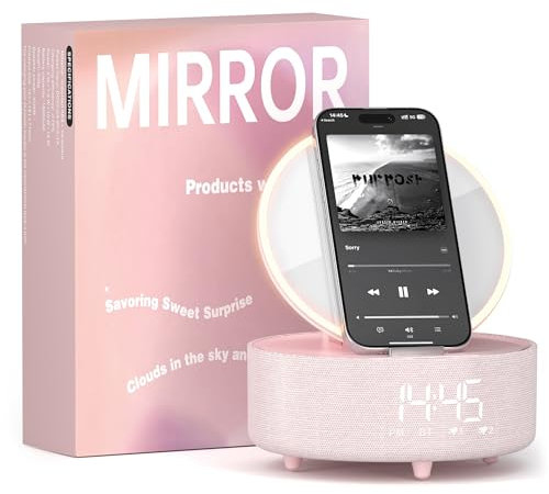 COLSUR Bluetooth Speaker, Wireless Charging with Collapsible Mirror Lights, Night Light, Phone Holder for iPhone, Gifts for Teenage Girls Mom