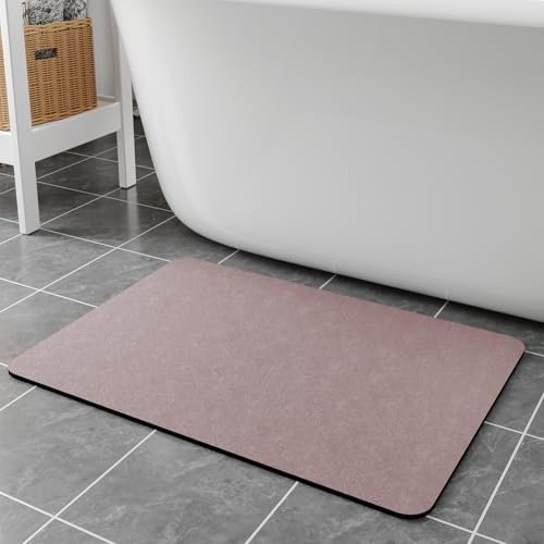 Bath Mat Rugs 32x17 - Diatomaceous Earth Bath Mat Quick Dry Absorbing Bathroom Rugs Rubber Non Slip Thin Bathroom Mat Fit Under Door, Bath Mat for Bathroom Floor, Tub and Shower, Sink, Blush Pink