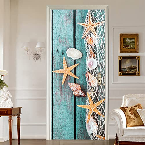 MYIESAXL Sticker Porte Effet 3D Bateau de pêche Étoile de mer Poster de Porte, PVC Imperméable Papier Peint pour Chambre Salle de Bain Cuisine Décoration Porte Murale, Autocollant Porte（77 x 200cm）