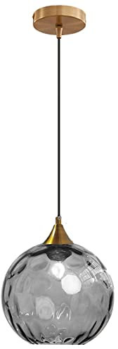 MZStech 20cm Gris Globe en verre Suspension Base en bronze doré avec boule de verre Lampe de plafond suspendue pour îlot de cuisine, salle à manger et table de chevet (Gris)