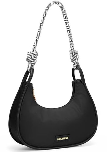 molshine Borsa a mano a mezzaluna, borsa a tracolla in nylon, borsa per ascella, pochette alla moda per donne modello da donna all'aperto, nero