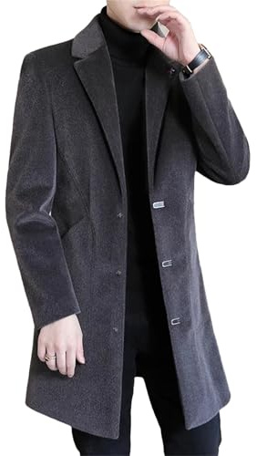 Wjnvfioo yllekappa herr mellanlängd mode höst och vinter smal passform kappa affärer vardaglig trench ytterrock, Mörkgrå9, XL