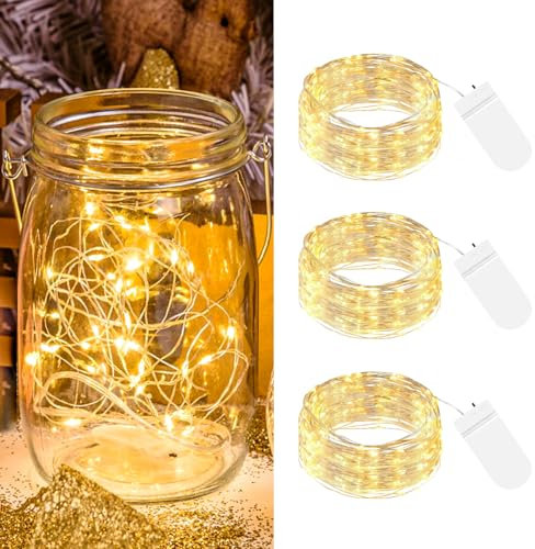 btfarm 3 luci a LED con batteria piccola, 2 m, 20 LED, filo d'argento, a batteria, micro catena di luci, impermeabile, per Natale, matrimoni, feste, interni, bianco caldo