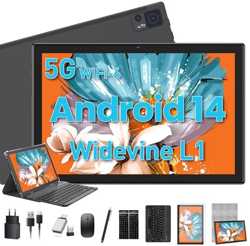 ZONKO Android 14 Tablet 10 Zoll 3-in-1 Tablet Mit Tastatur Maus Stift, 256GB TF 64GB ROM Octa-Core|WiFi 6 & Bluetooth 5.0 | Google GMS-Zertifizierung Widevine L1| 7000mAh |13MP|Tablette PC - Grau