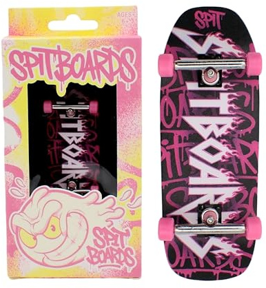 SPITBOARDS 34mm Fingerboard Oldschool Cruiser Pro Complete Setup, Pre-Assembled 5-Layer Wood, Pro Trucks, Soft Urethane 60D Bearing Wheels, Real-Wear Graphics, Lasered Foam Tape 'Heavy-Metal'