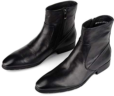 Rui Landed Stivaletti Uomo Classici Pelle Vera - Zip Laterale Scarpe Eleganti Tacco 2.5cm Nero Puro(43 EU)