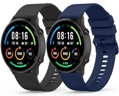 YLK 2 Pezzi Cinturino per Xiaomi Watch S1 Active/S1/ S3/ Watch 2, 22mm Cinturino in Silicone per Xiaomi Mi Watch Color Sport per Uomo e Donna (Nero+Blu scuro)
