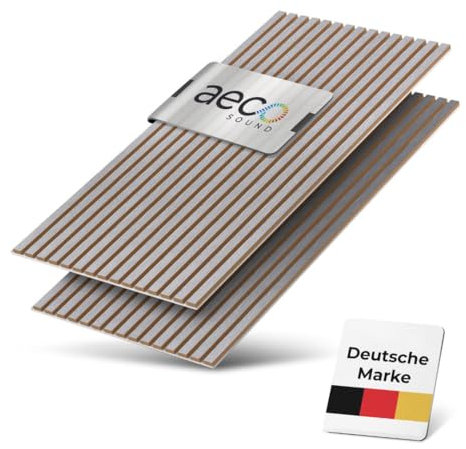 Aeco Sound® - Panneaux Acoustiques En Bois, 2 Pièces De 120x60 cm (= 1,44m²) - Feutre Acoustique (Gris) & Placage En Bois Véritable (Poirier) - Revêtement Mural 3D, Isolation Phonique