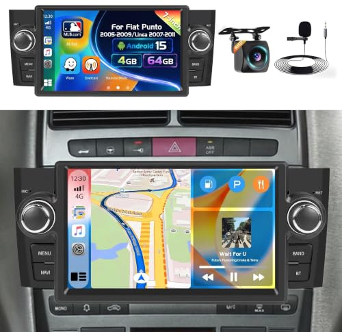 Inefala 4G+64G Autoradio Android 15 para Fiat Punto 2005-2009 | También para Linea 2007-2011, Pantalla Táctil de 7, Wireless CarPlay, Android Auto, GPS, WiFi, RDS/FM, MIC, Cámara Trasera