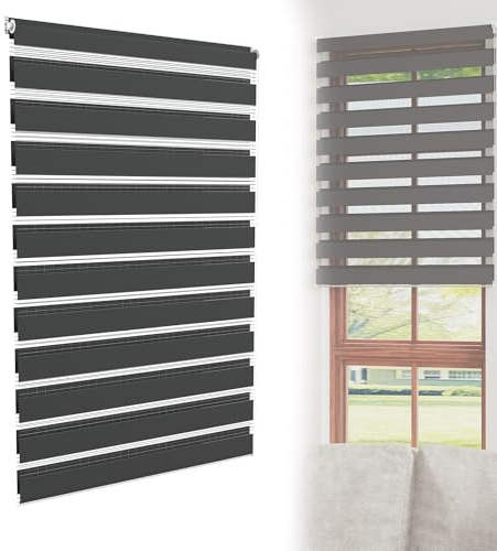 YRHome Schwarz Doppelrollo Klemmfix ohne Bohren B80 x H220 cm Klemmrollo Zebrarollo Fensterrollo Seitenzugrollo für Fenster & Türen mit Seitenzug Sonnenschutz UV-Schutz Privatschutz lichtdurchlässig