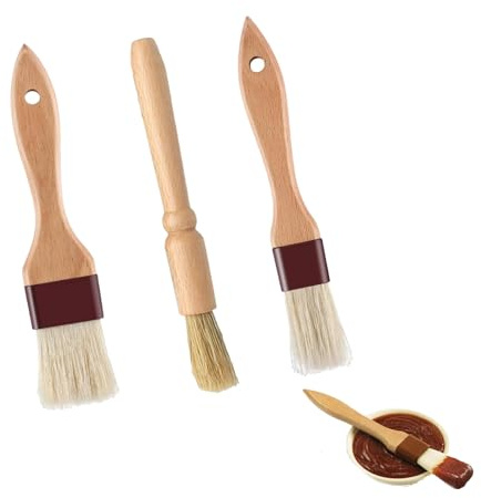 strrng 3 Pcs Pastry Brushes, Durable & Heat Resistant Basting Brush, Boar Hair Wood Anti-Slip Handle Cooking Brush, Multi-use Oil Brushes for Cooking, for Baking, Barbecue & Cookings.