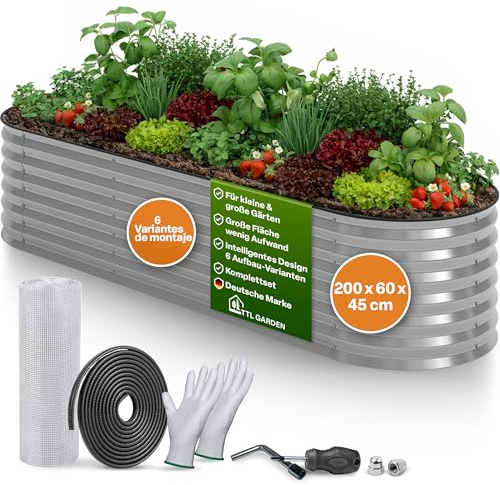 TTL GARDEN 200x60x45cm Metall Hochbeet Fusion 6-in-1 Silber - Stahl rostfrei verzinkt 45cm hoch 60cm breit Wellblech Form oval stabil Garten Beet für Gemüse Kräuter Blumen Gartenbeet
