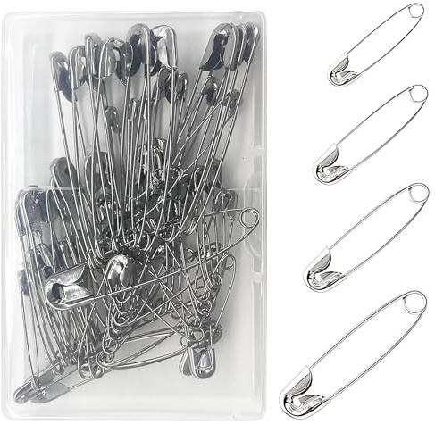 Rnitle 60 Pezzi in 4 Misure Spille da Balia,Spilla da Balia Placcata in Nichel,Adatto per Cucire Abiti Artigianali,19mm,22mm,28mm,38mm(Argento)