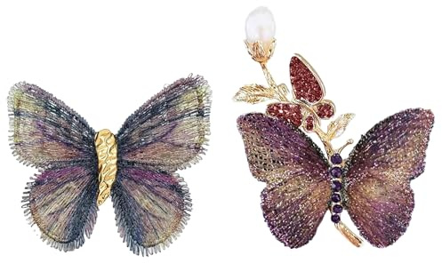 CCAIPU Butterfly Brooch Pin for Women, 2Pcs Elegant Flower Brooches Rhinestone Crystal Brooch Pins Weddings Accessory Jewellery Gifts for Ladies