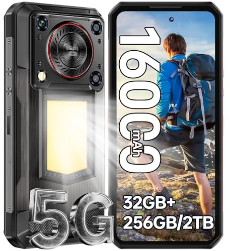 OUKITEL WP56 Movil Resistente 5G,Android 15 32GB+256GB/2TB Móvil Irrompible 16000mAh,6.8 FHD+120Hz con Luz de Camping Teléfono Movil Resistente,108MP+32MP,128dB Altavoz,IP68/Dual SIM/NFC/GPS/OTG