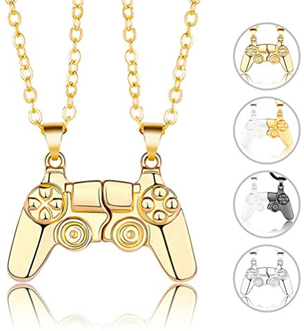 Plyisty Stilvolle Game-Controller-Paar-Halskette mit Magnetischem Passendem Design, Ideales für Paare, Unisex, Galvanisiertes Legierungsmaterial (Goldene Kombination)