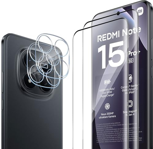 Wonsoso Screen Protector for Xiaomi Redmi Note 15 Pro Plus/Pro+ 5G, 2 Pack 3D Curved Tempered Glass Film + 2 Pack Camera Lens Protector, 9H Hardness, Case Friendly, HD Clear, Bubble Free