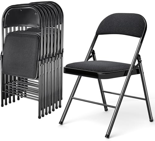 BULAGE Campingstuhl 8er Set Gartenstühle, Metallstühle mit bequemer Rückenlehne und stabilem Stahlgestell, Klappstuhl Camping für Heim und Büro, Stühle für Indoor und Outdoor Events, Schwarz
