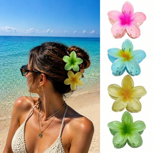 4 Piezas Clips de Garras de Flores,Pinzas de Mandíbula con Forma de Flor,Pinzas Antideslizantes para mujer,Clips de Pelo de Flor Colores,Accesorios para Mujeres y Niñas,Diario,Fiesta,Playa Viajes