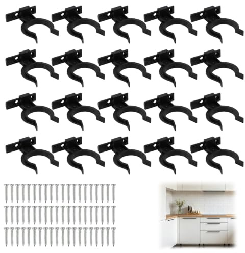 20 Clips de fijación para zócalo de Cocina con 60 Tornillos, Soportes para plinto y rodapié de Mueble, compatibles con Patas de 32 a 36 mm, para Cocina, Armario, Mesa, Cama y sofá