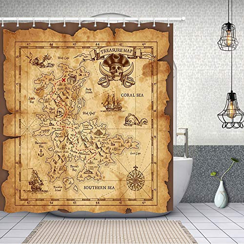 NYMB Rideau de Bain en Polyester résistant à la moisissure Motif Bateau Pirate 175 x 178 cm