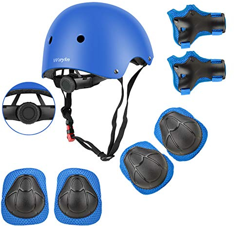 Wayin Conjuntos de Patinajes Niños Protecciones Patines Infantiles con Casco Ajustables Rodilleras y Coderas para Skate Bicicleta Monopatín Deporte(Azul)