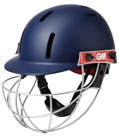 GM | Cricket Helmet | Purist GEO II | BSI Approved Batting Fielding Head Protection - Adult & Junior Size Ball | Ultra-Strong Geodesic Grille | Navy | Large 580-620 mm | Gunn & Moore